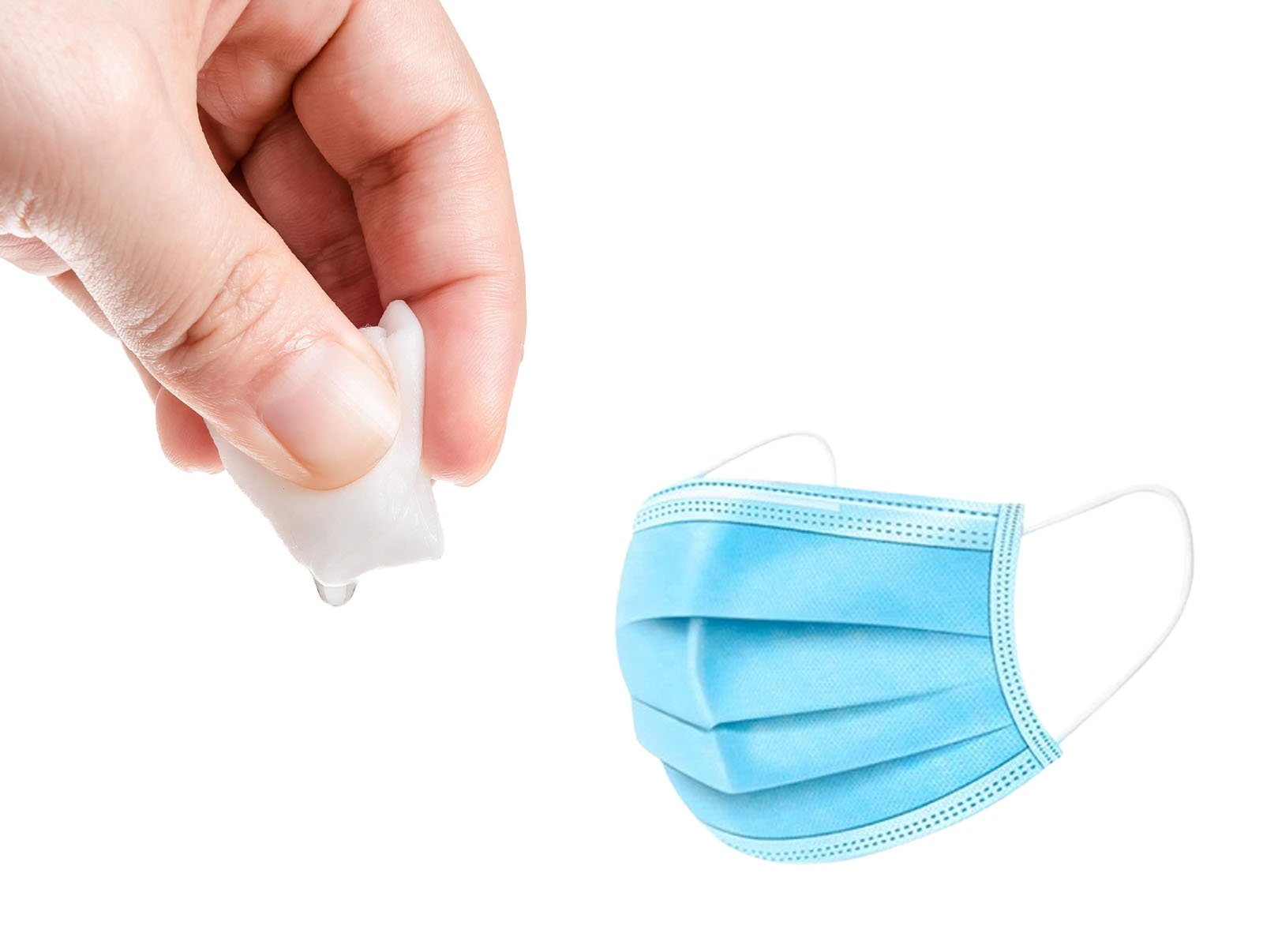 مسحة وكمامة علبة كمامة 3 طبقات مع دعامة للأنف واستك أذن مريحة + علبة 100 حبة مسحة كحولية – حماية يومية متكاملة للبالغين - الصورة 1