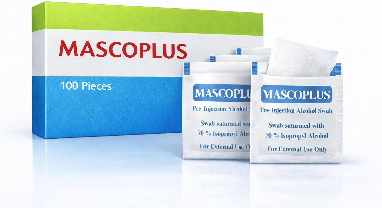 ماسكو ميد - ماسكو بلاس - مسحه كحولية ماسكوميد Mascomed مناديل تنظيف كحولية – 75٪ كحول إيثانول، عبوة 100 قطعة (مسحة كحولية ماسكو بلاس) - الصورة 1