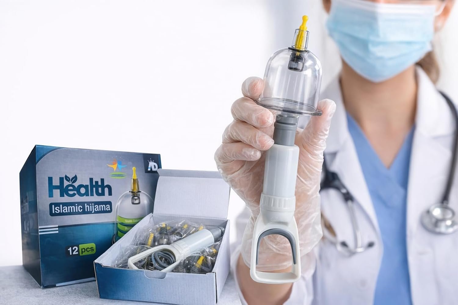 مجموعة حجامة - الحجامة 🩺 **Health مجموعة الحجامة الإسلامية التقليدية – 12 كأس زجاجي + مضخة ومقبض شفط و 40 قفاز هدية مع العرض - الصورة 1